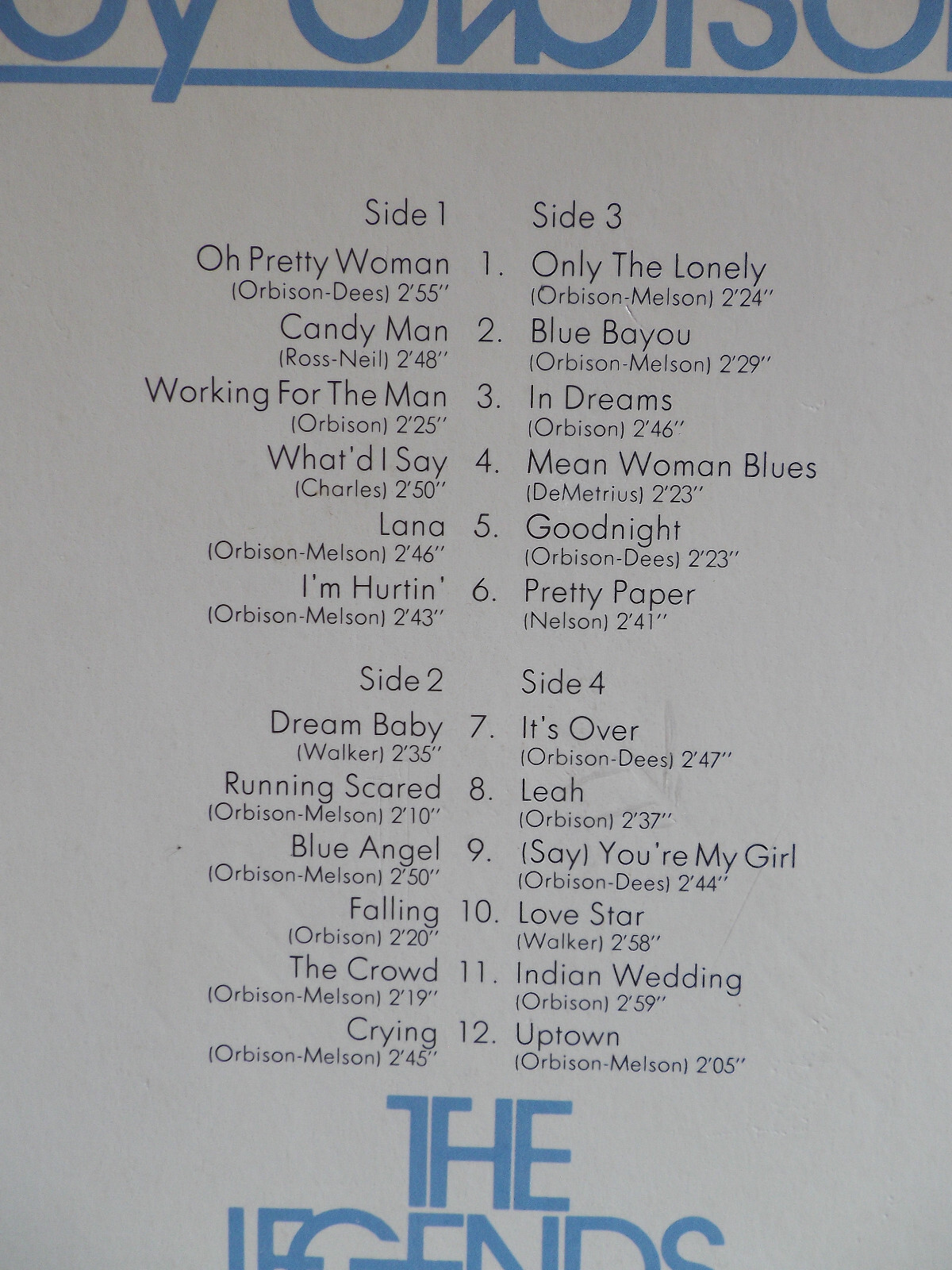 Roy Orbison – The legends of Rock (Doppel-LP, Monument / Teldec Records, 1973), Bild 5