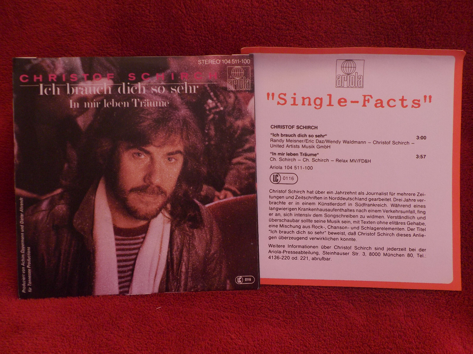 Christof Schirch – Ich brauch dich so sehr / In mir leben Träume (Ariola, 1982), Bild 2