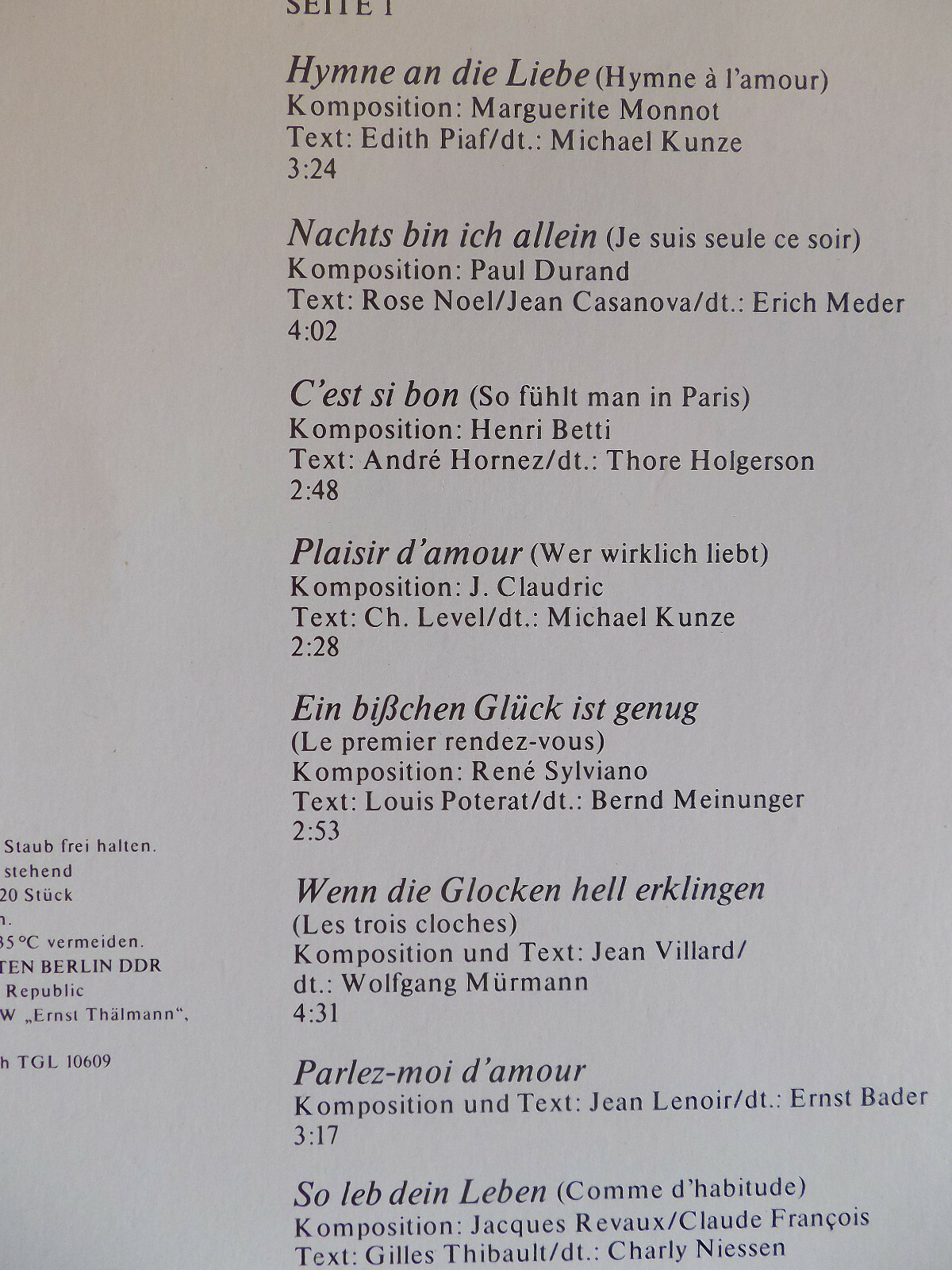Mireille Mathieu – Welterfolge aus Paris | Amiga LP, DDR 1987, Bild 3