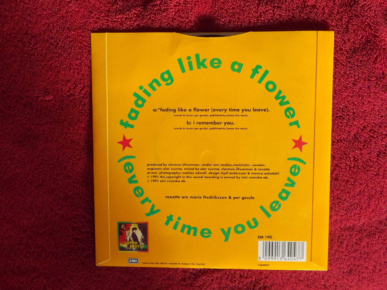 Roxette – Fading like a flower / I remember you (7-Inch-Single, 1991), Bild 2