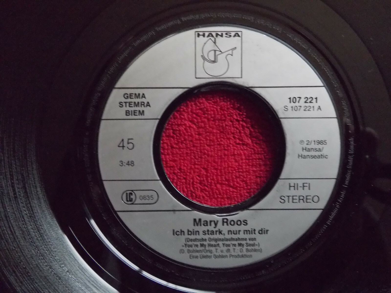 Mary Roos – Ich bin stark, nur mit dir / Niemand wird am Schluß Sieger sein (7″-Single), Bild 2