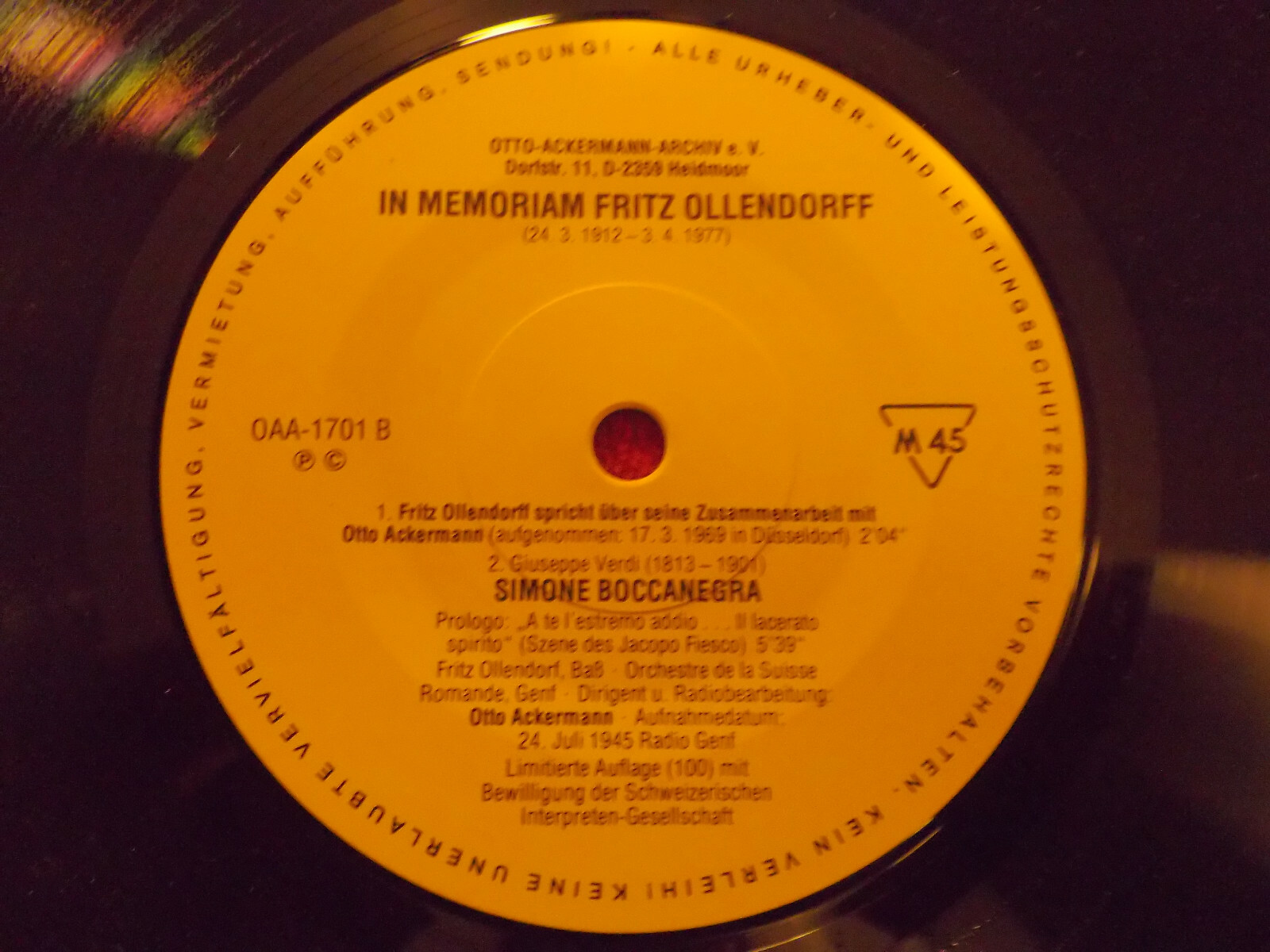 In Memoriam Fritz Ollendorff – Otto-Ackermann-Archiv Records, Single, 45 U/min, Bild 3