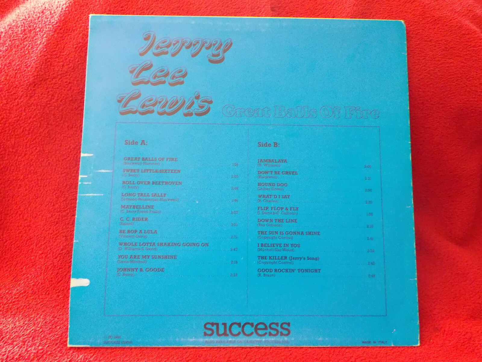 Jerry Lee Lewis – Great Balls of Fire (LP, Success Records, 1986), Bild 2