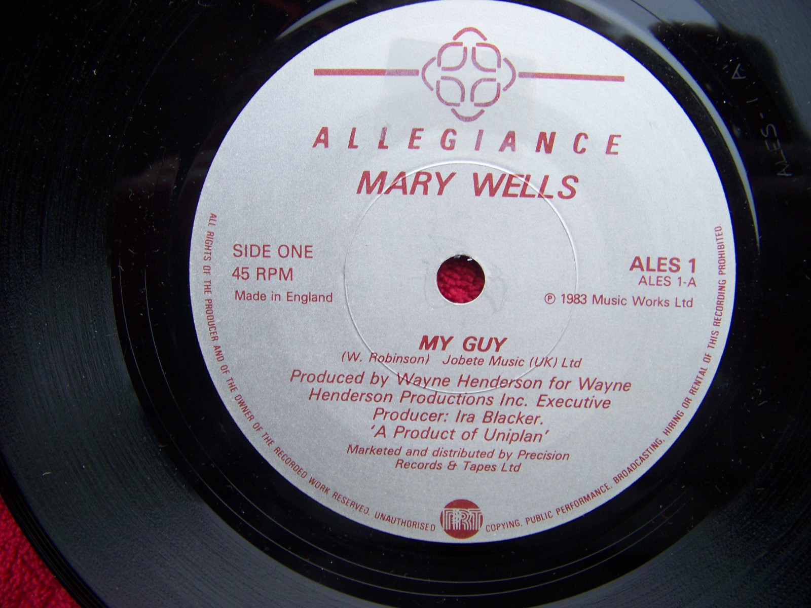 Mary Wells – My Guy / My Guy (Instrumental), Allegiance Records ALES 1, 7″-Single