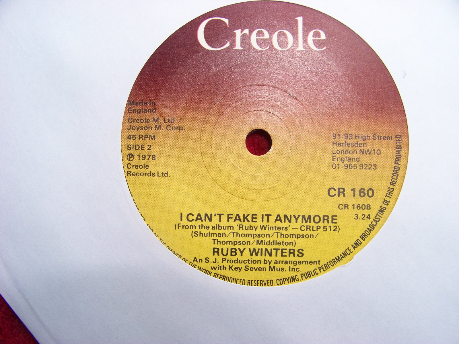 Ruby Winters – „I won´t mention it again / I can´t fake it anymore“ · UK 7″ Single (1978), Bild 2