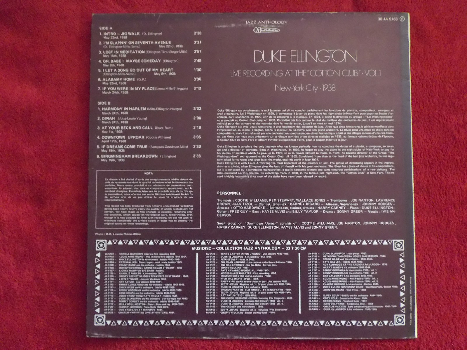 Duke Ellington – Live recording at the Cotton Club Vol. 1 (LP, Frankreich 1975), Bild 2