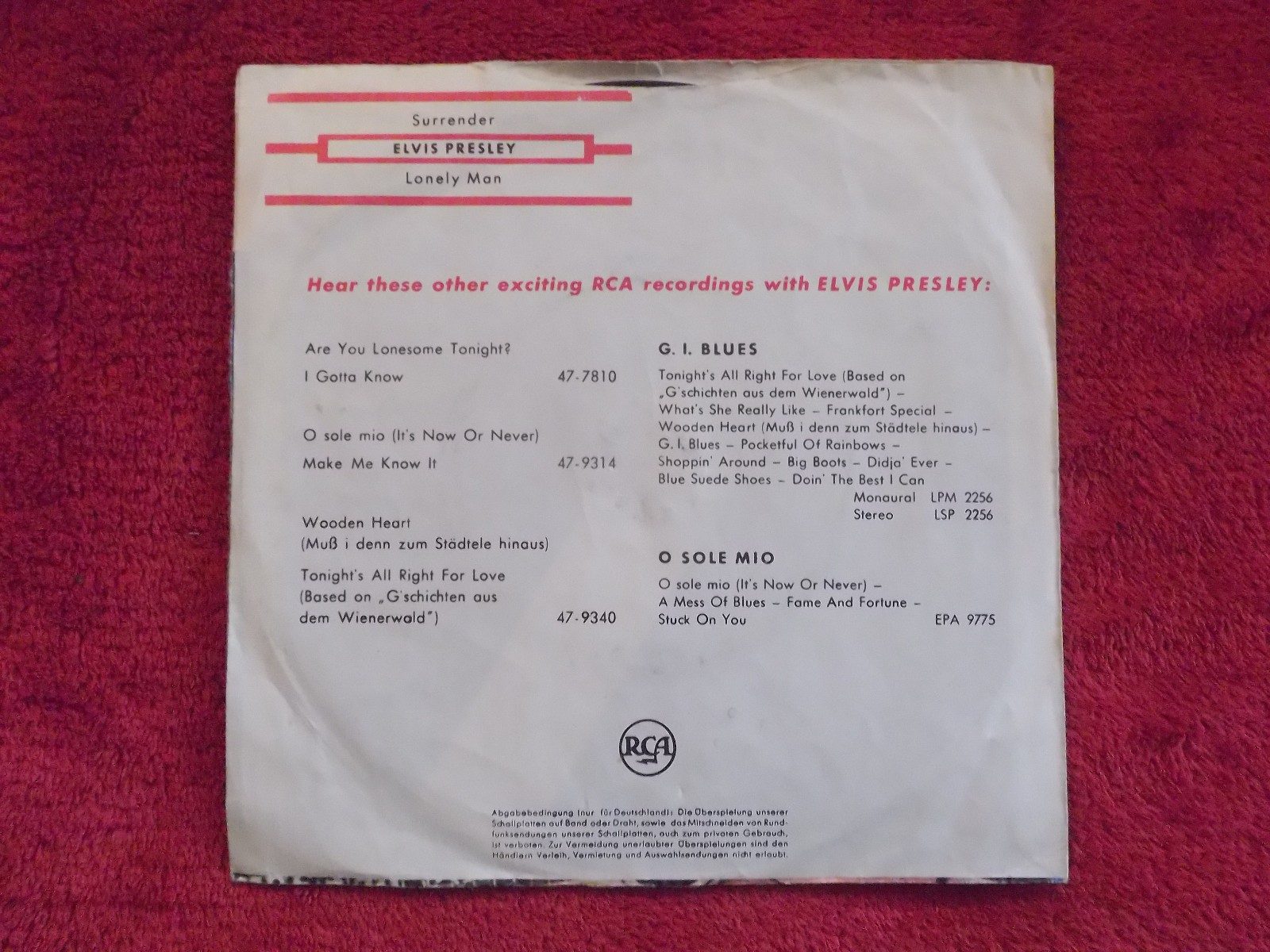 Elvis Presley – Surrender / Lonely man (RCA Records, 47-7850), Bild 2