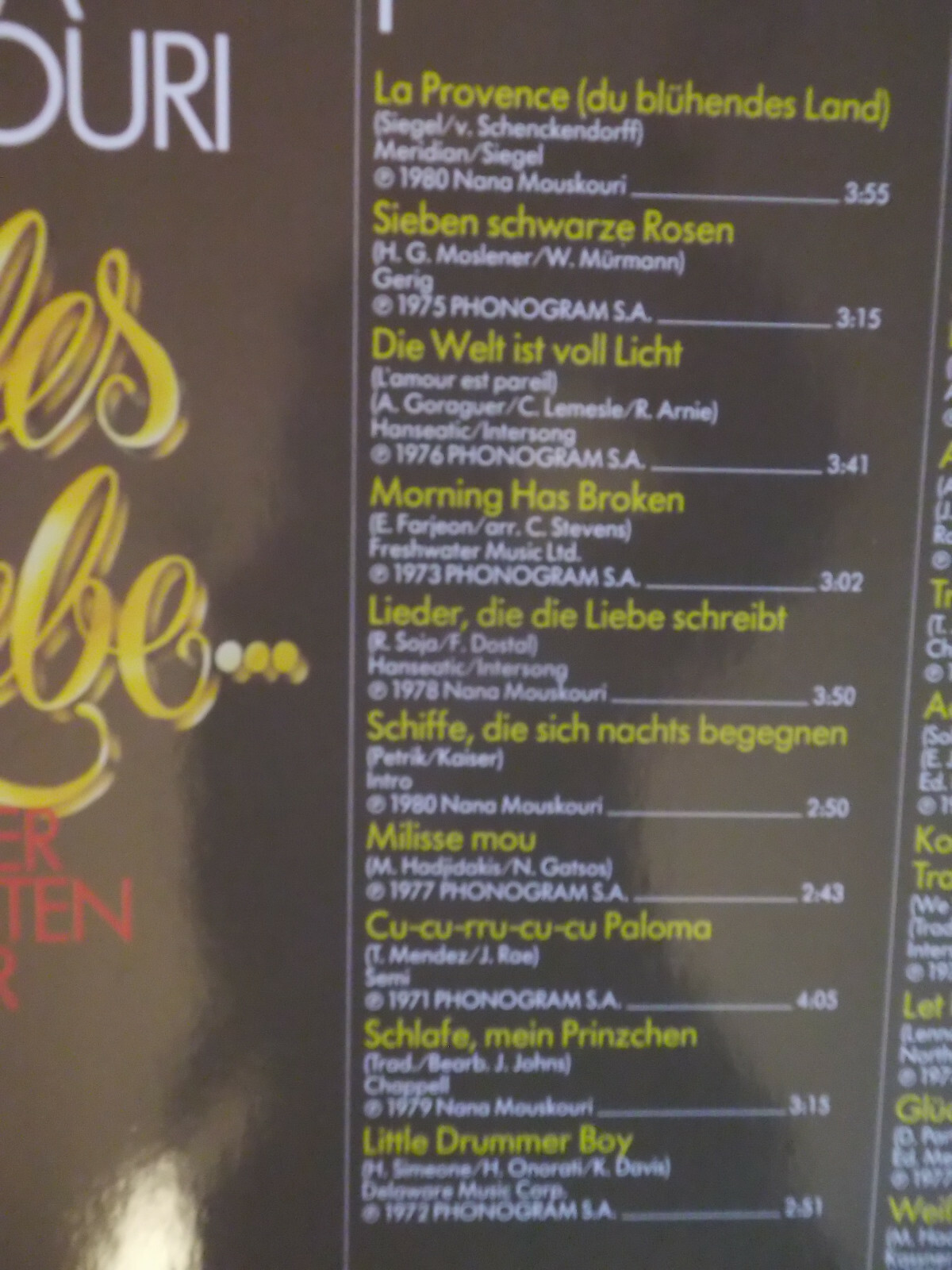 Nana Mouskouri – Alles Liebe..... Ihre 20 schönsten Lieder (LP), Bild 3