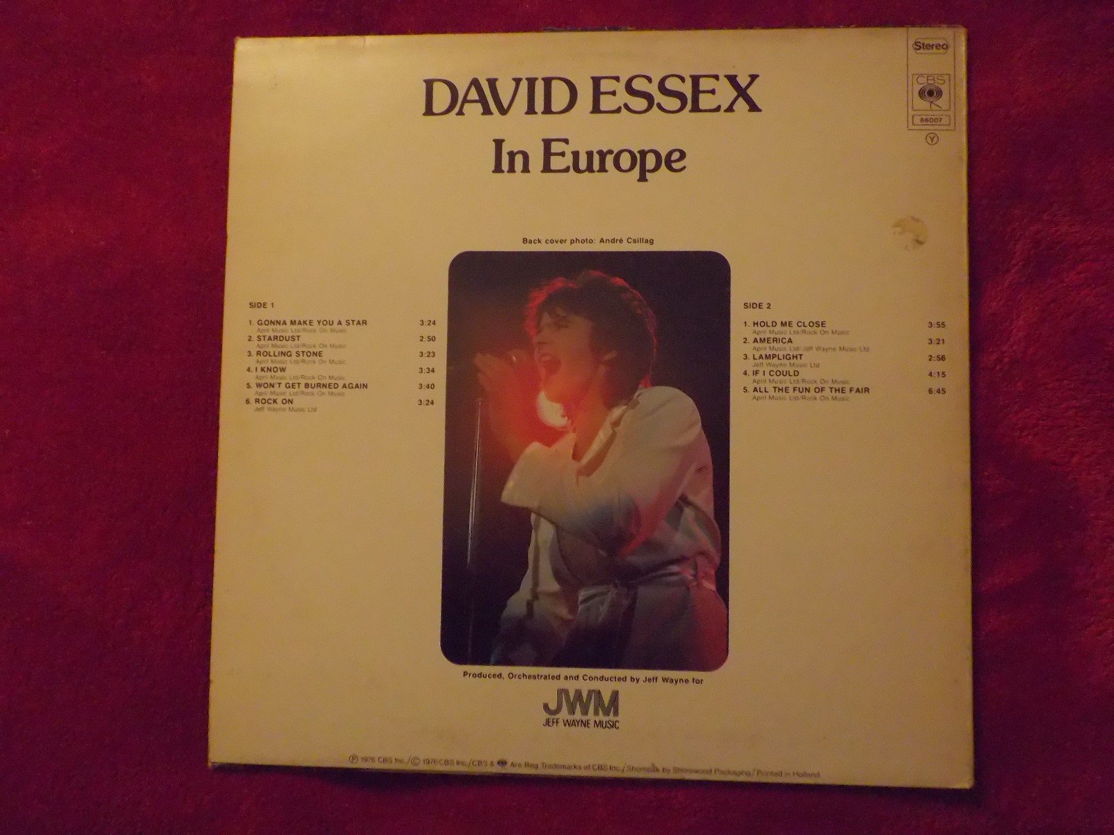 David Essex – In Europe | LP, CBS Records, Niederlande, 1976, Bild 2