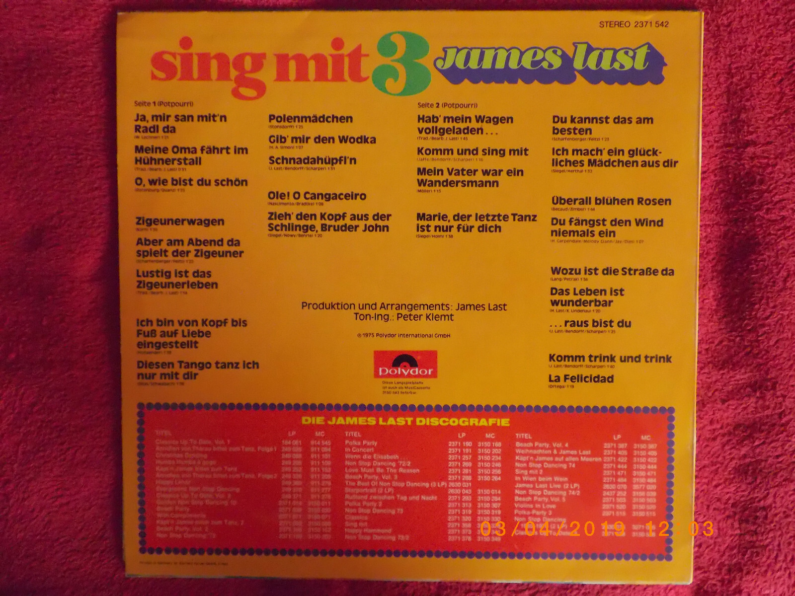 James Last – Sing mit 3 (Polydor LP, 1975), Bild 2
