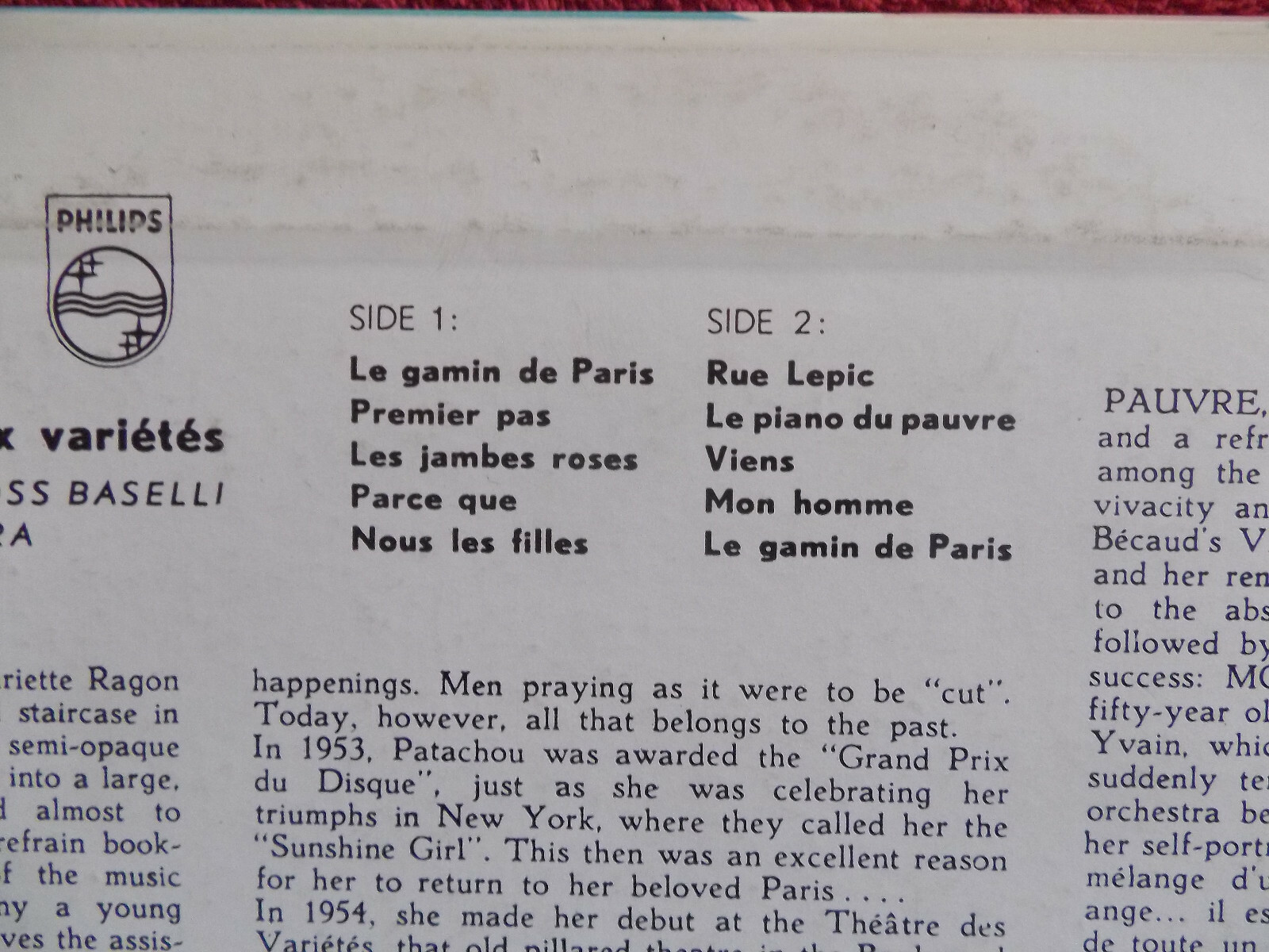 Patachou – Chante aux varietes | Philips Records, 10-inch-LP, Bild 4