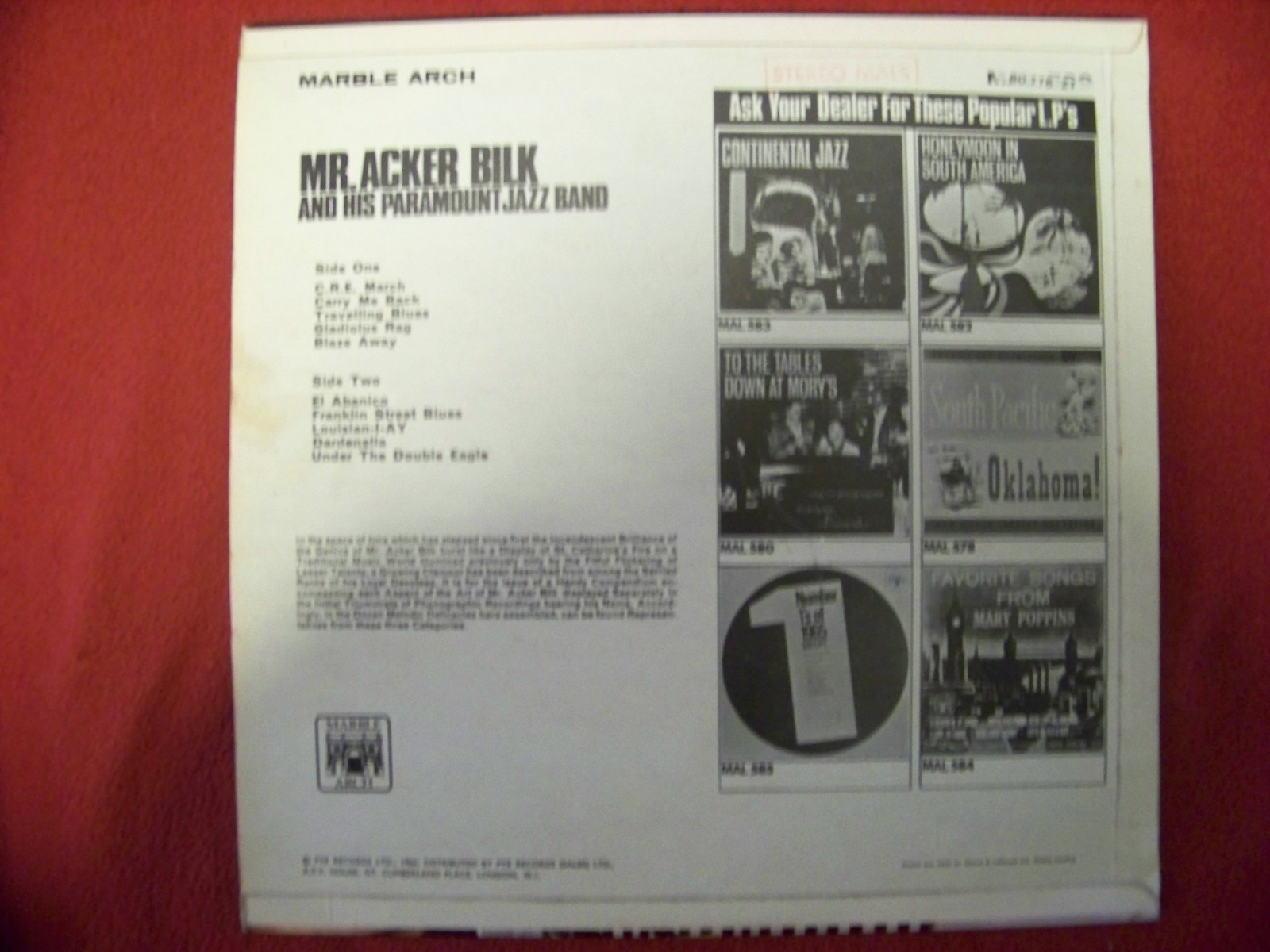 Mr. Acker Bilk and his Paramount Jazz Band – LP, Marble Arch Records, Bild 2
