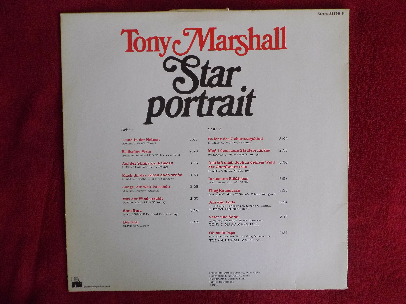 Tony Marshall – Starportrait (LP, Ariola Records Sonderauflage Sonocord, 1984), Bild 2