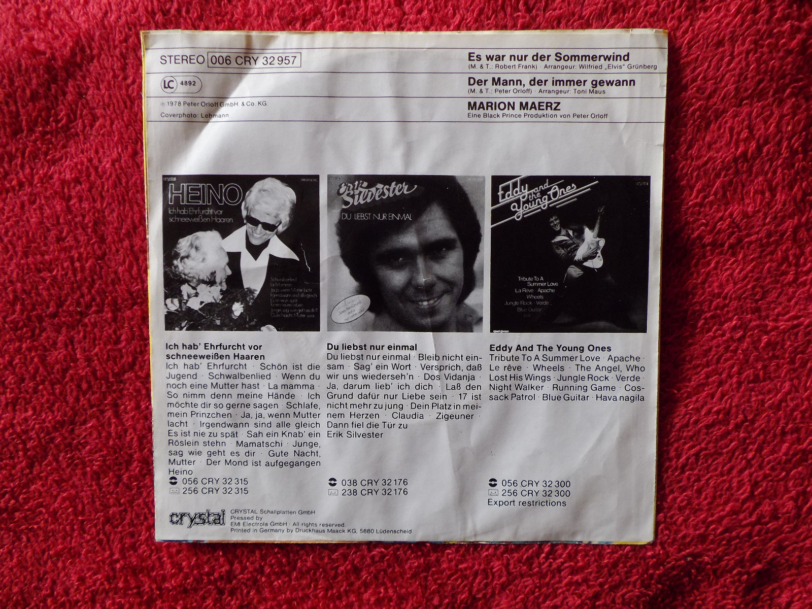 Marion Maerz – Es war nur der Sommerwind / Der Mann, der immer gewann (45er-Single), Bild 2