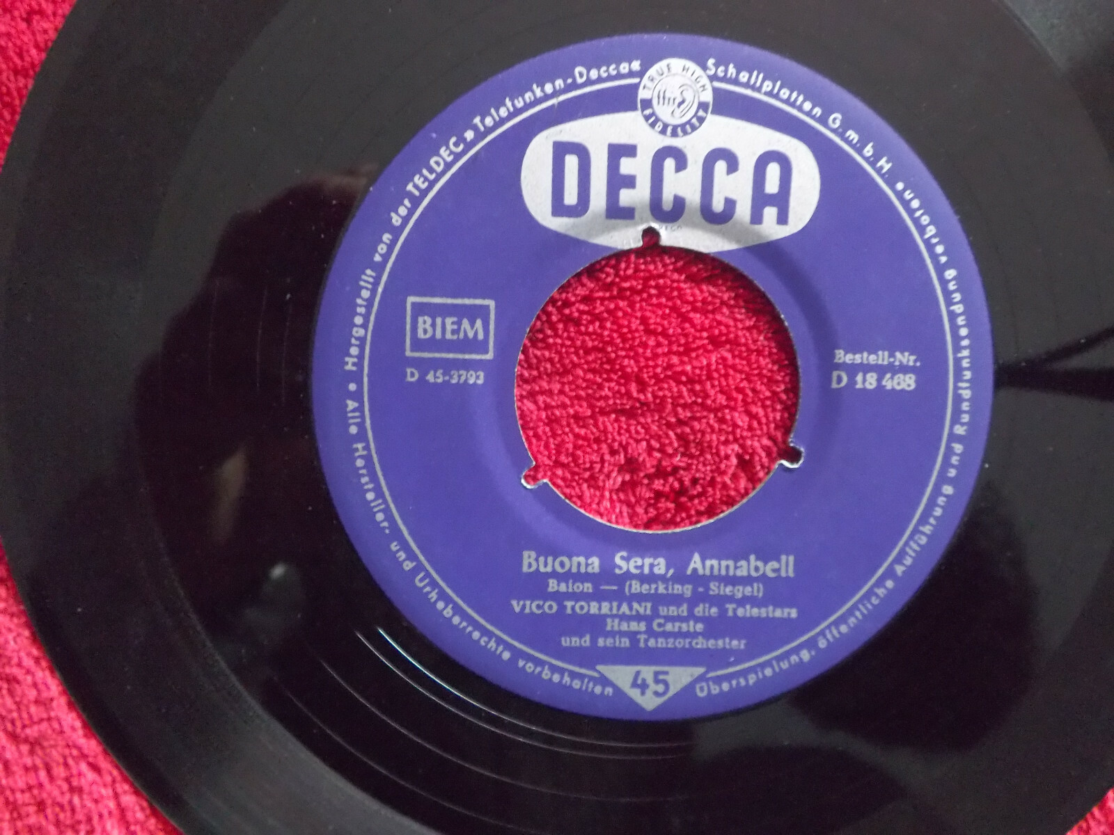 Vico Torriani – Ein echter Italiano / Buona sera, Annabell (Decca 7″-Single), Bild 3