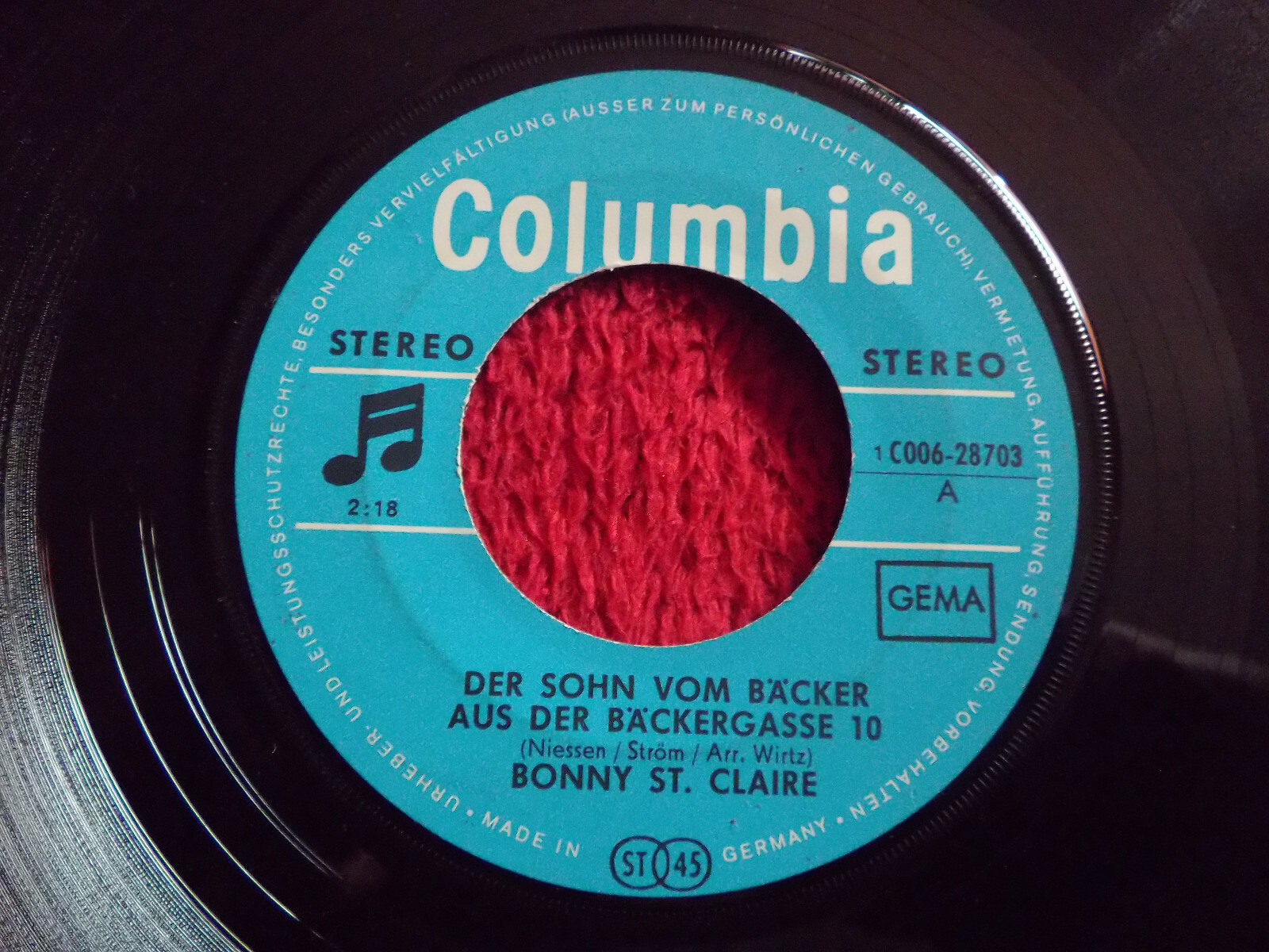 Bonny St. Claire – Der Sohn vom Bäcker aus der Bäckergasse 10 / Rauchen im Wald ist verboten (Columbia Records, 1C006-28703)