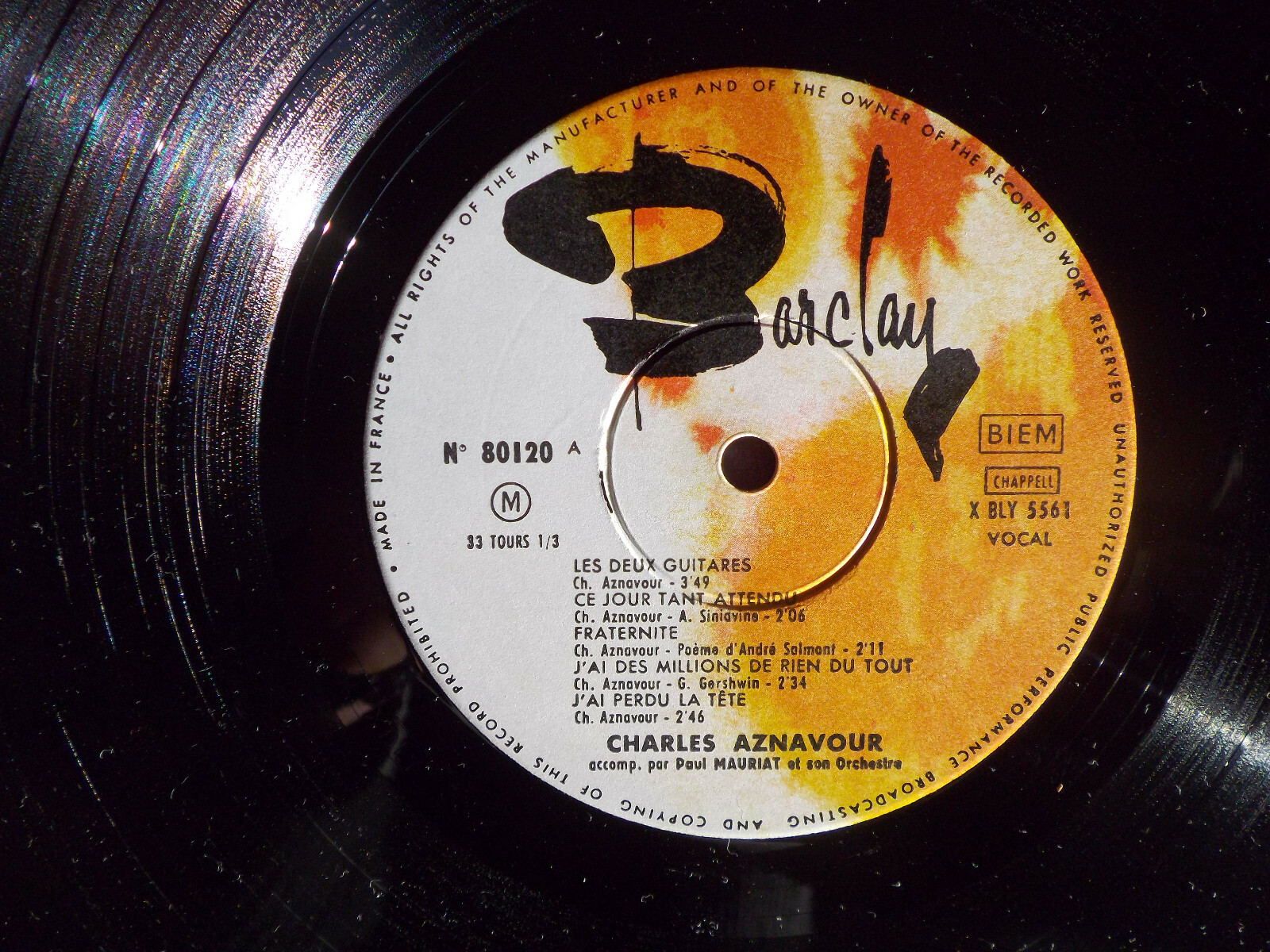 Charles Aznavour – Charles Aznavour, 10-inch-LP, Barclay Records 80120 (Frankreich, 1963), Bild 2